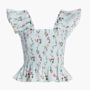 Hill House Floral Smocked Top - Light Blue and Pink